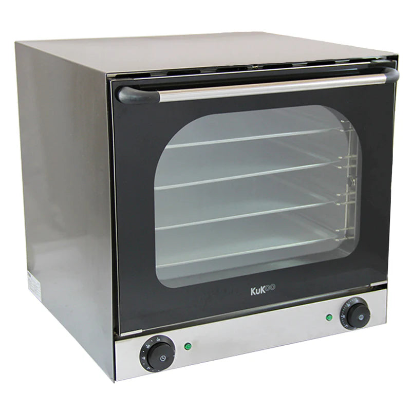 Four à convection KuKoo de 60 cm en acier inoxydable, avec double ventilateur, porte vitrée et commandes en façade pour une cuisson uniforme