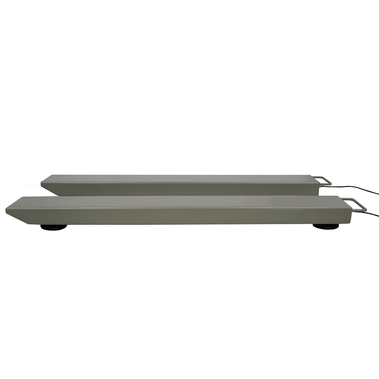 Pèse palettes industriel T-Mech en métal gris, avec une surface lisse et des bords arrondis, conçu pour un pesage précis et durable