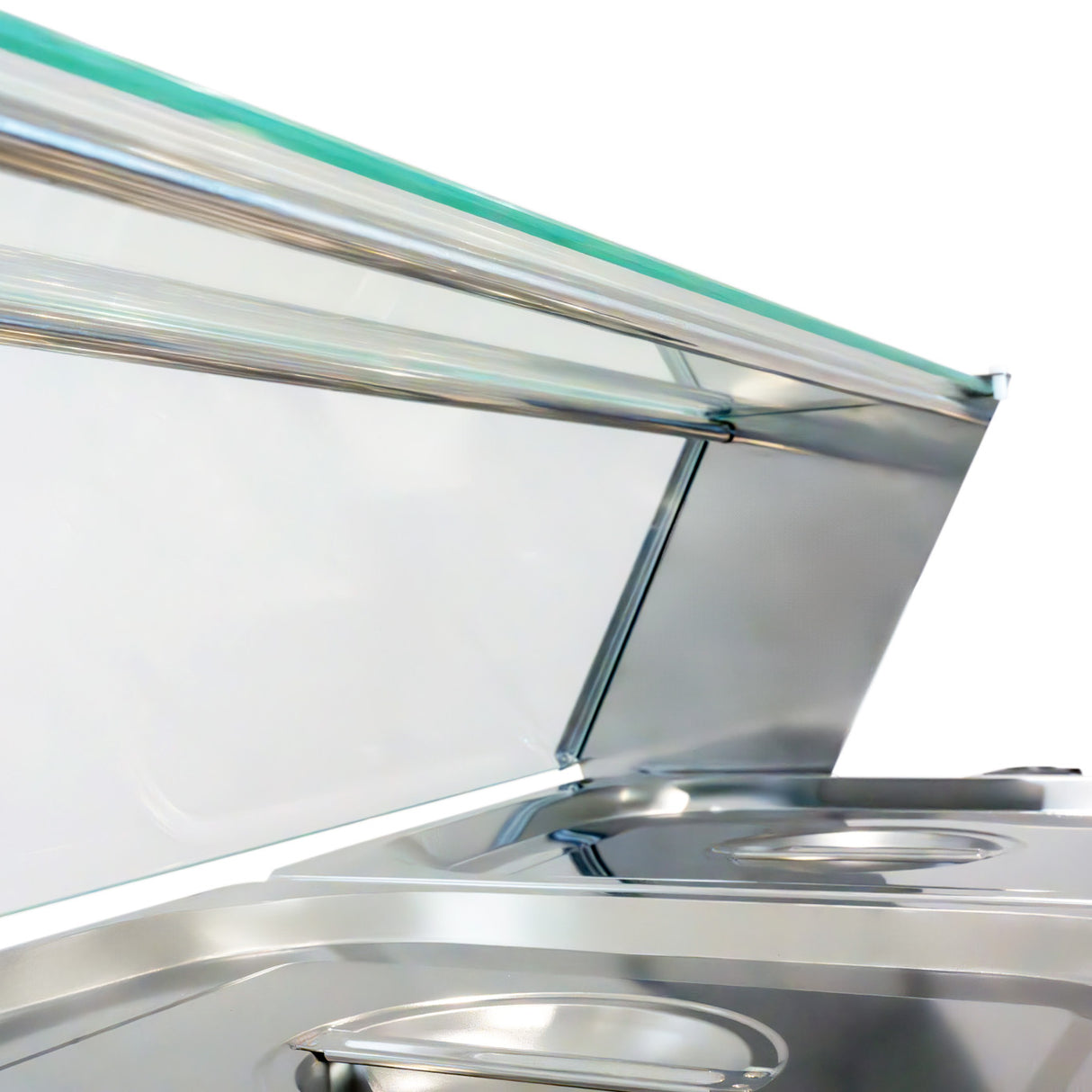 Bain marie KuKoo en acier inoxydable avec trois bacs, couvercle en verre, finition brillante et design moderne, idéal pour la restauration