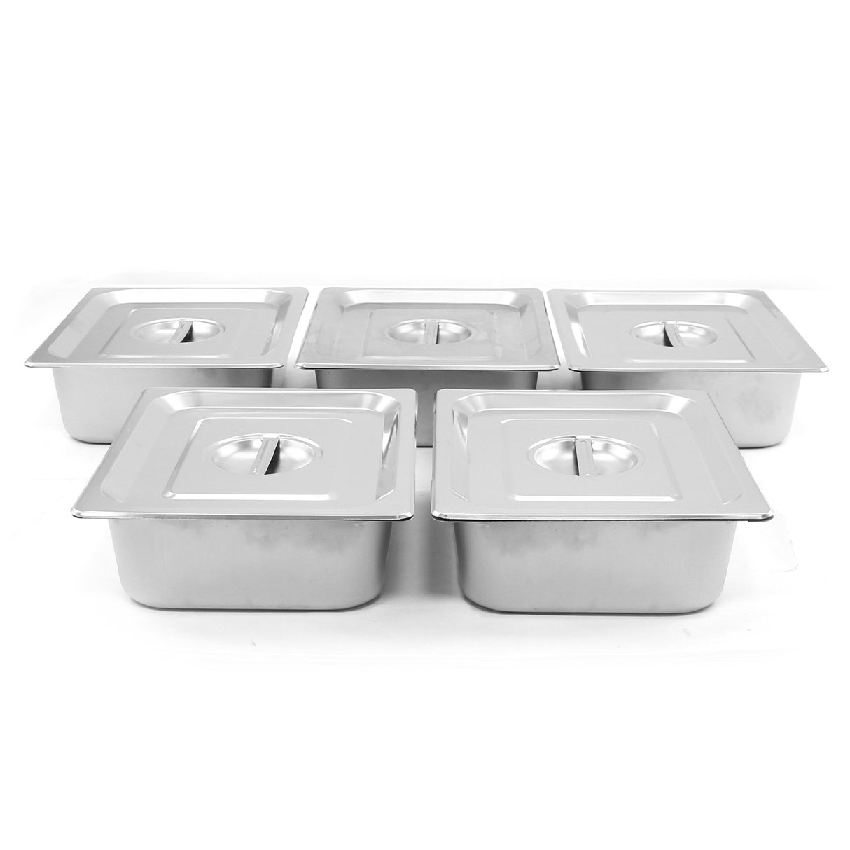 Bain marie KuKoo à 5 bacs en acier inoxydable, avec couvercles en métal, idéal pour maintenir les aliments au chaud et frais