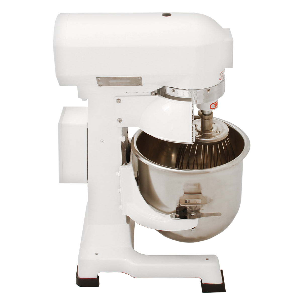 Robot pâtissier commercial KuKoo de 10 L, en blanc, avec un bol en acier inoxydable brillant et un fouet en métal, design robuste et élégant
