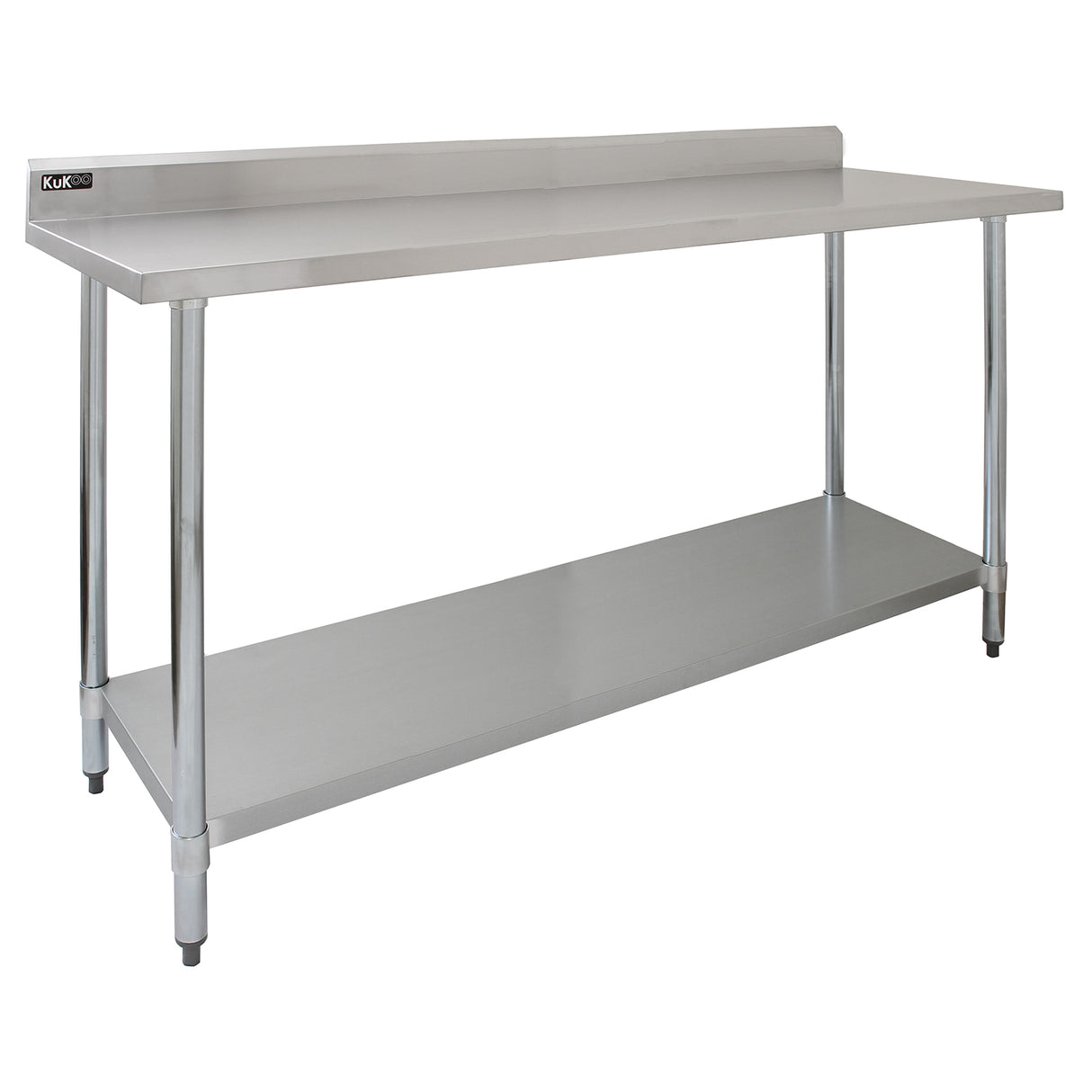 Plan de travail en inox KuKoo de 180 x 60 x 90 cm, surface lisse et brillante, avec étagère inférieure pour rangement pratique