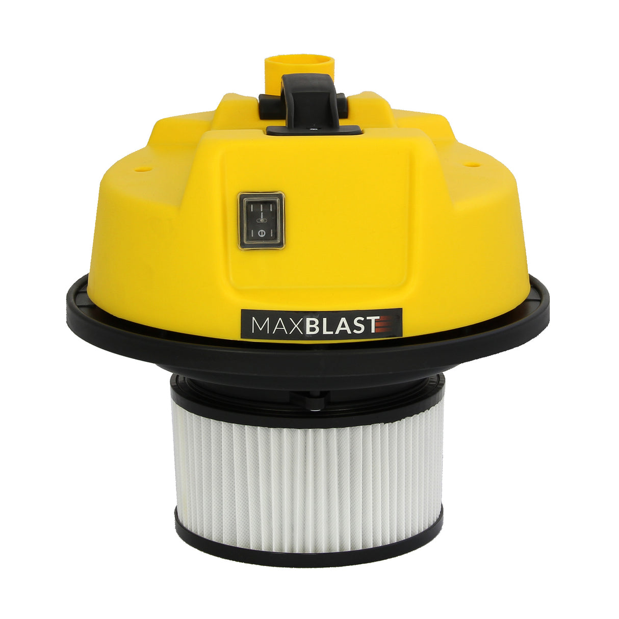 Aspirateur industriel MAXBLAST de 30 L, couleur jaune vif, avec un design compact, un filtre cylindrique et un bouton de commande sur le dessus