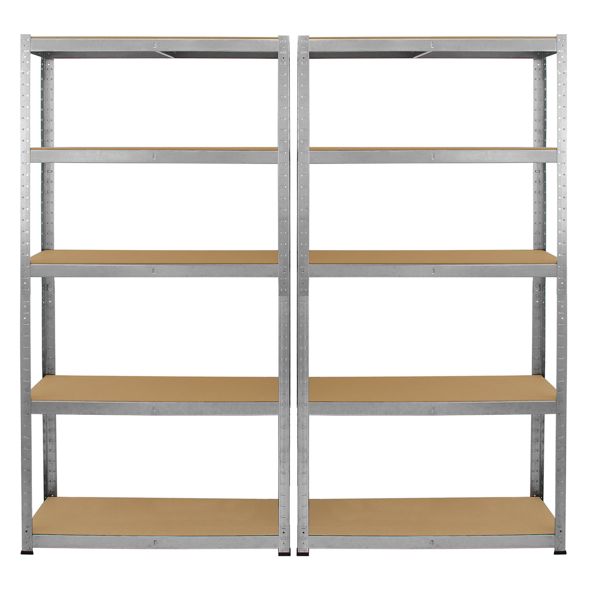 Rayonnages en acier galvanisé de 90 cm x 30 cm x 180 cm, avec étagères en bois clair, offrant robustesse et espace de rangement optimal