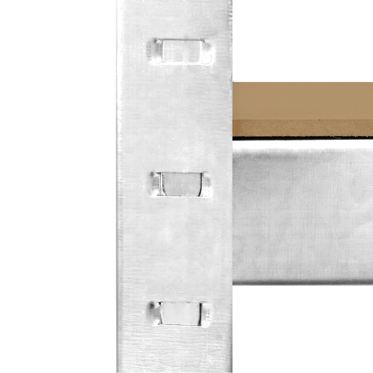 Rayonnage en acier galvanisé, finition argentée, avec étagères en bois, conçu pour un rangement robuste et efficace dans les espaces de stockage