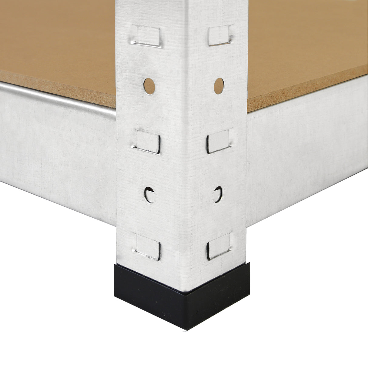Rayonnage en acier galvanisé avec coins noirs, étagère en bois clair, robuste et durable, idéale pour le rangement organisé