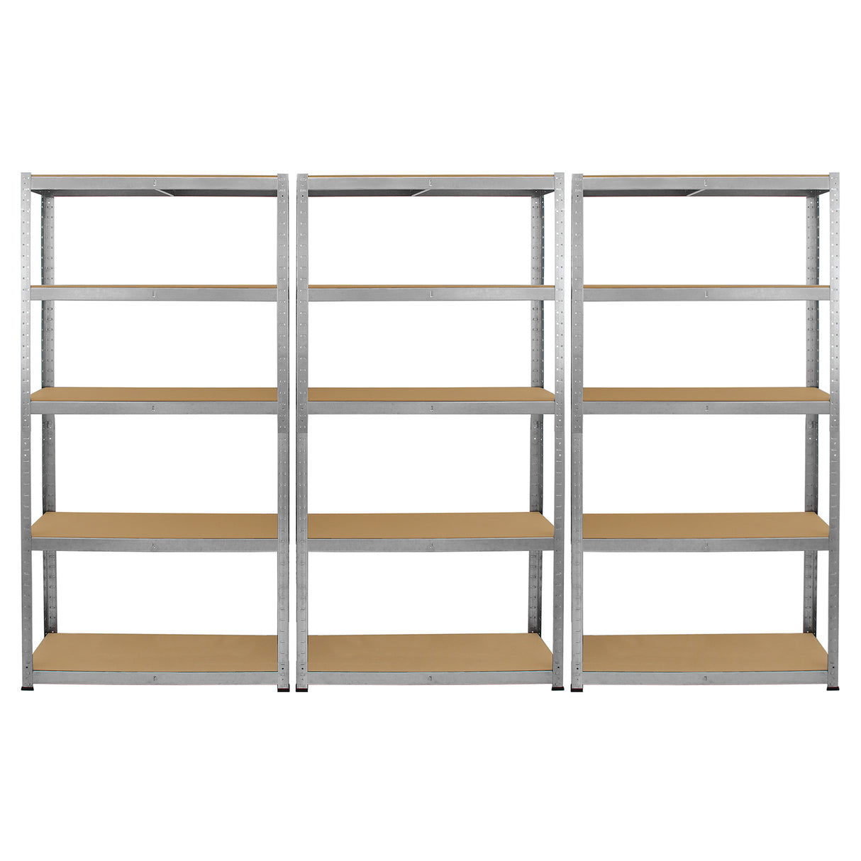 Rayonnages Galwix en acier galvanisé, 6 étagères, dimensions 90 cm x 30 cm x 180 cm, finition argentée et étagères en bois clair