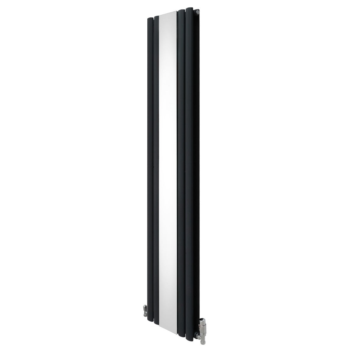 Radiateur à colonnes ovales gris anthracite avec miroir, dimensions 1800 x 380 mm, design moderne et élégant, texture lisse