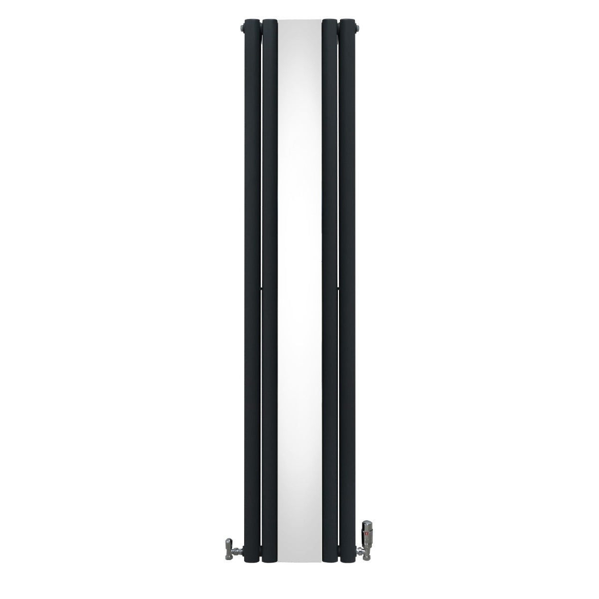 Radiateur à colonnes ovales gris anthracite avec finition miroir, dimensions 1800 x 380 mm, design moderne et élégant