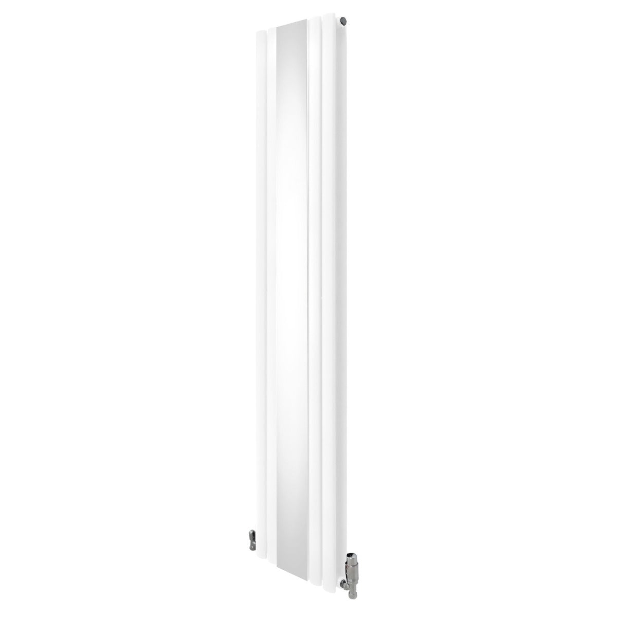 Radiateur à colonnes ovales blanc avec miroir, dimensions 1800 x 380 mm, finition lisse et élégante, vannes incluses