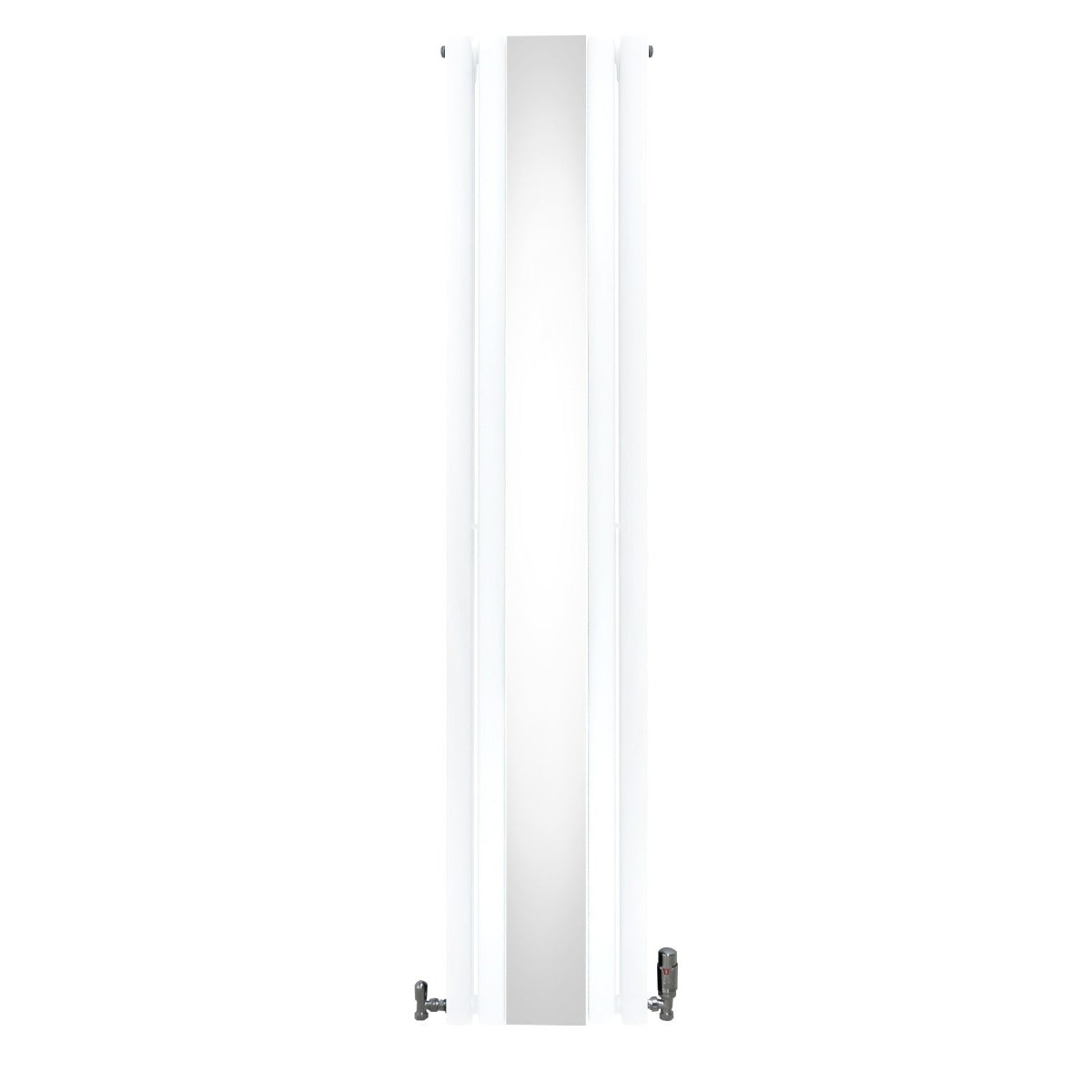 Radiateur à colonnes ovales blanc, finition miroir, dimensions 1800 x 380 mm, avec vannes élégantes sur les côtés
