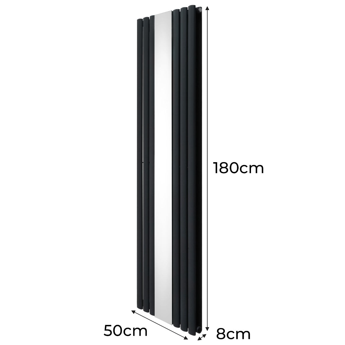 Radiateur à colonnes ovales gris anthracite avec miroir, dimensions 1800 x 500 mm, finition lisse et moderne, design élégant