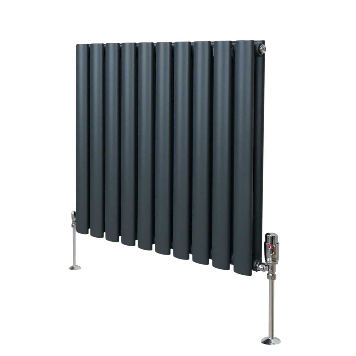 Radiateur à Colonnes Ovales & Robinet, 2 Panneaux - 600 x 600 mm – Gris Anthracite