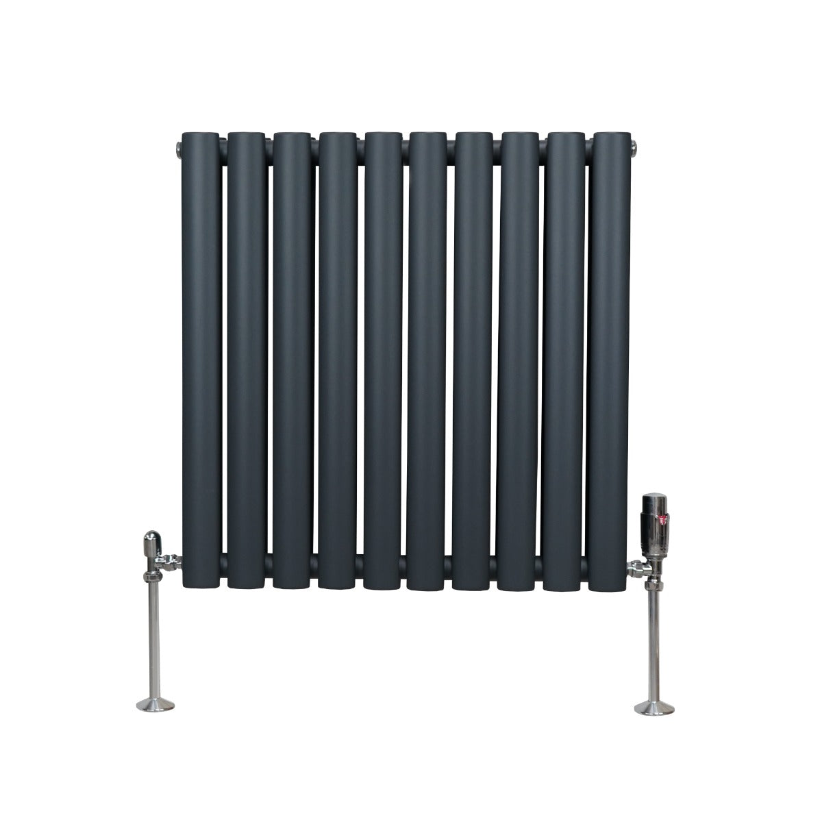 Radiateur à Colonnes Ovales & Robinet, 2 Panneaux - 600 x 600 mm – Gris Anthracite
