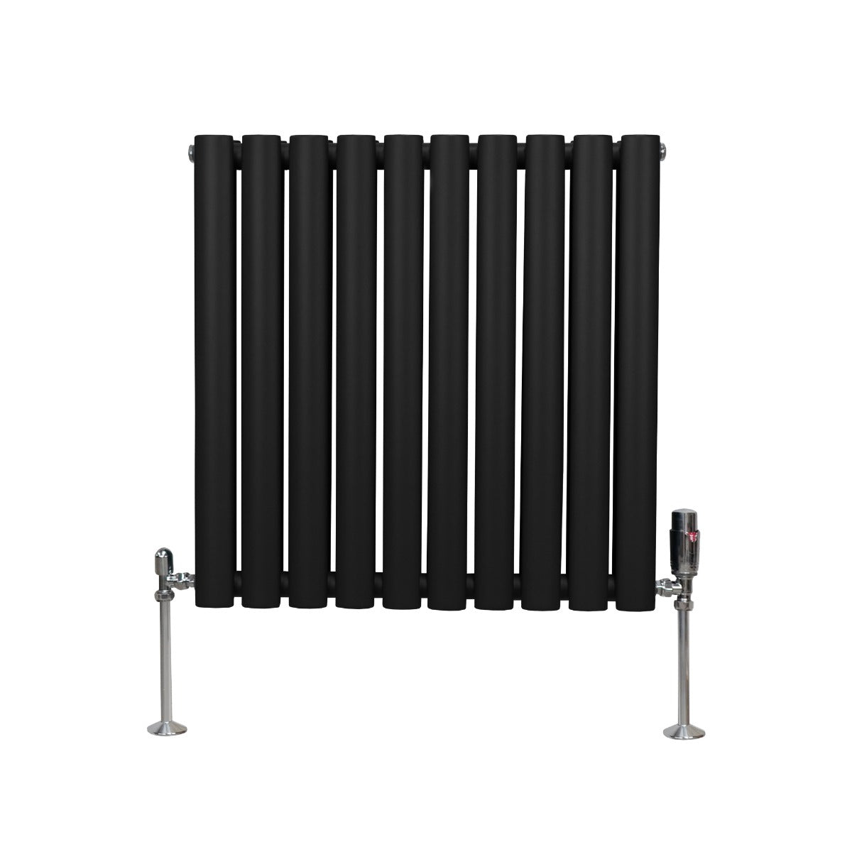 Radiateur à Colonnes Ovales & Robinet, 2 Panneaux - 600 x 600 mm – Noir