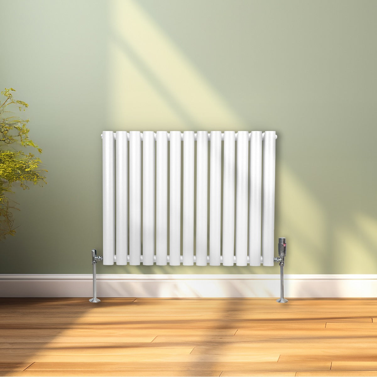 Radiateur à Colonnes Ovales & Robinet, 2 Panneaux - 600 x 780 mm – Blanc