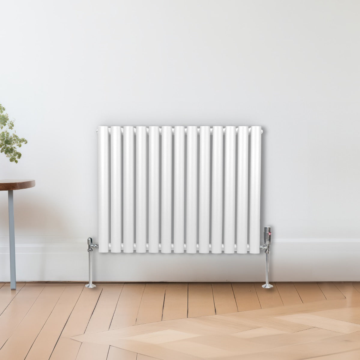 Radiateur à Colonnes Ovales & Robinet, 2 Panneaux - 600 x 780 mm – Blanc
