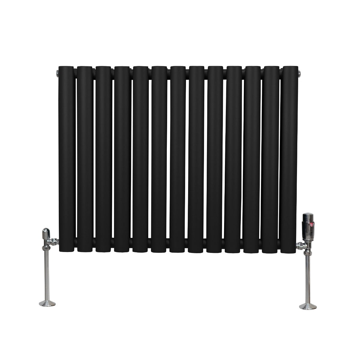 Radiateur à Colonnes Ovales & Robinet, 2 Panneaux - 600 x 780 mm – Noir