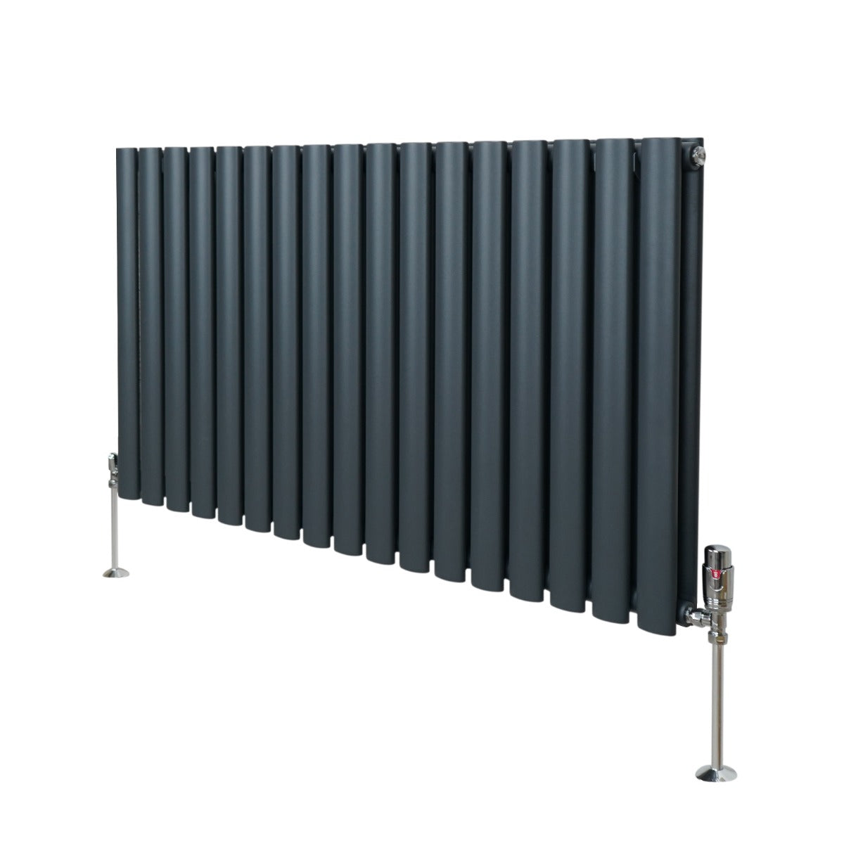 Radiateur à Colonnes Ovales & Robinet, 2 Panneaux - 600 x 1020 mm – Gris Anthracite