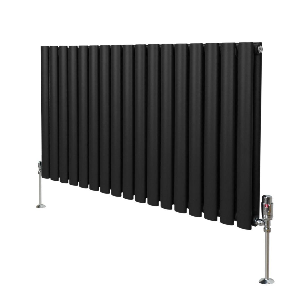 Radiateur à Colonnes Ovales & Robinet, 2 Panneaux - 600 x 1020 mm – Noir