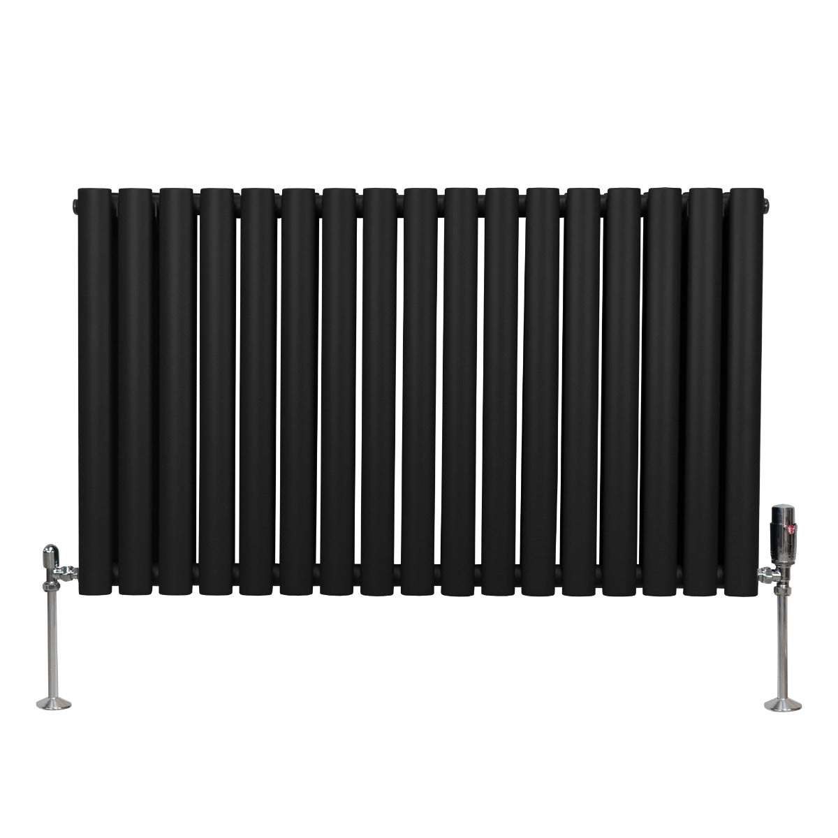 Radiateur à Colonnes Ovales & Robinet, 2 Panneaux - 600 x 1020 mm – Noir