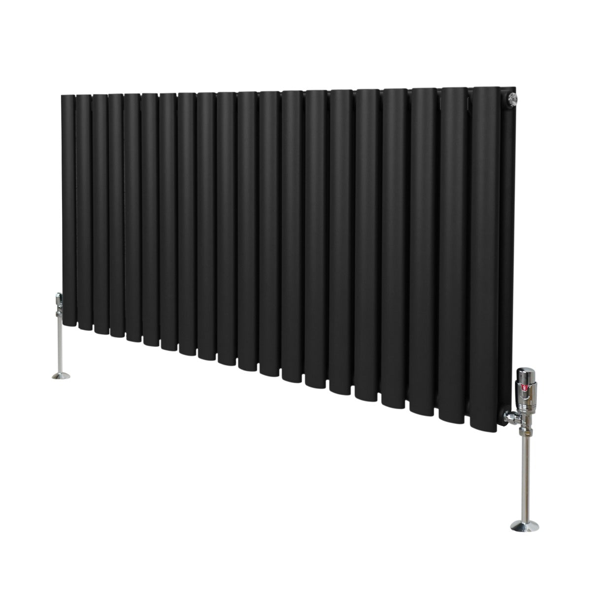 Radiateur à Colonnes Ovales & Robinet, 2 Panneaux - 600 x 1200 mm – Noir