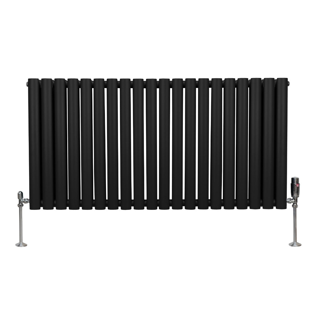 Radiateur à Colonnes Ovales & Robinet, 2 Panneaux - 600 x 1200 mm – Noir