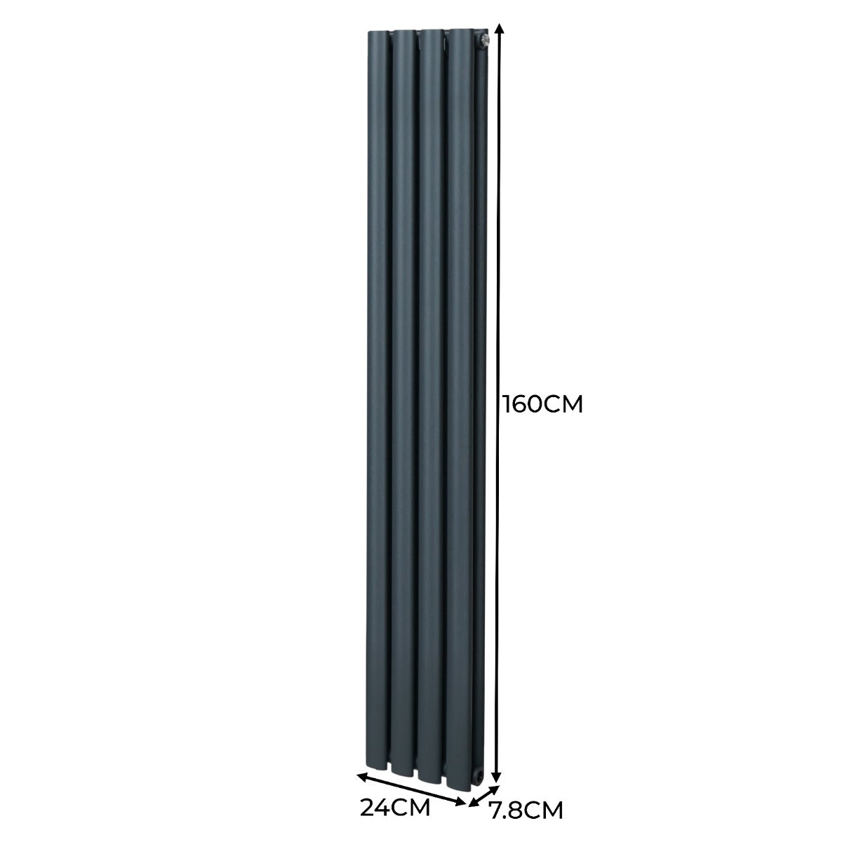 Radiateur à Colonnes Ovales & Robinet, 2 Panneaux - 1600 x 240 mm – Gris Anthracite