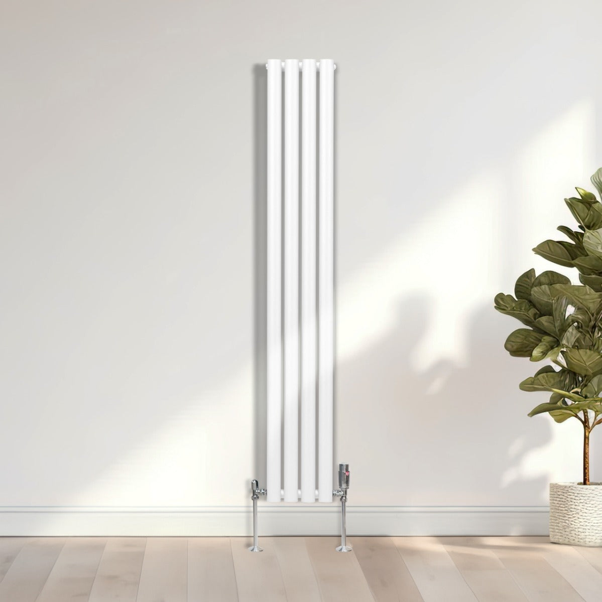 Radiateur à Colonnes Ovales & Robinet, 2 Panneaux - 1600 x 240 mm – Blanc
