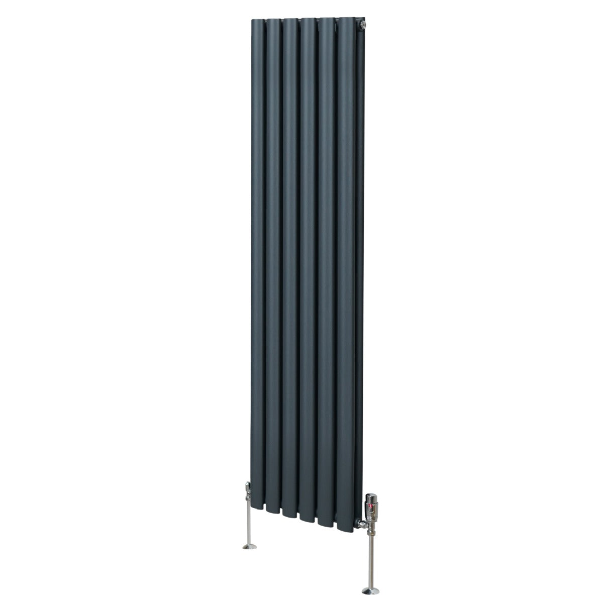 Radiateur à Colonnes Ovales & Robinet, 2 Panneaux - 1600 x 360 mm – Gris Anthracite