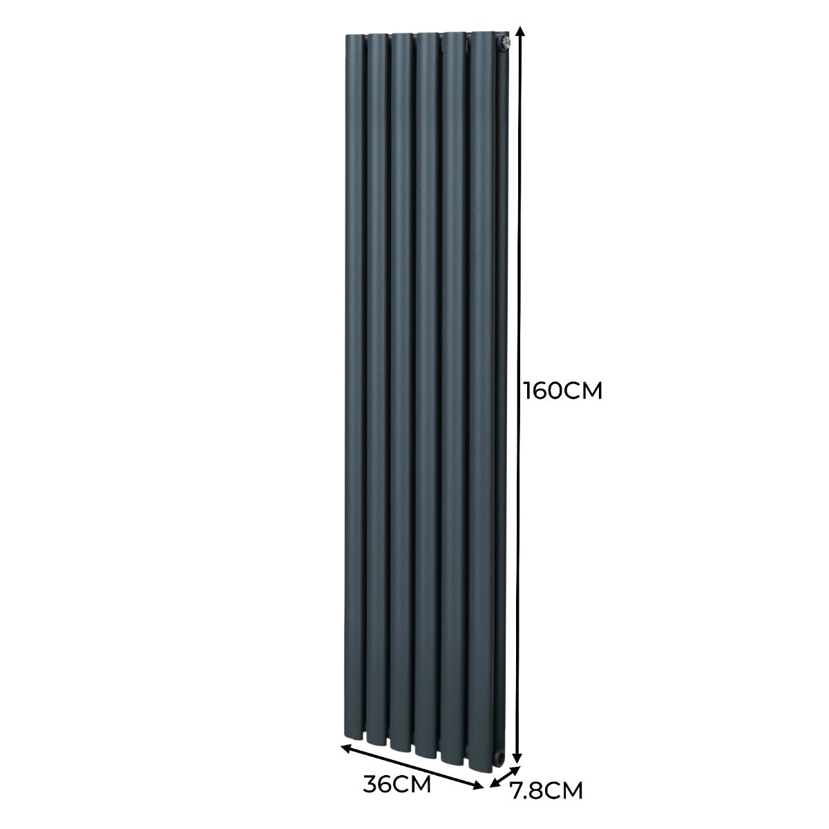 Radiateur à Colonnes Ovales & Robinet, 2 Panneaux - 1600 x 360 mm – Gris Anthracite
