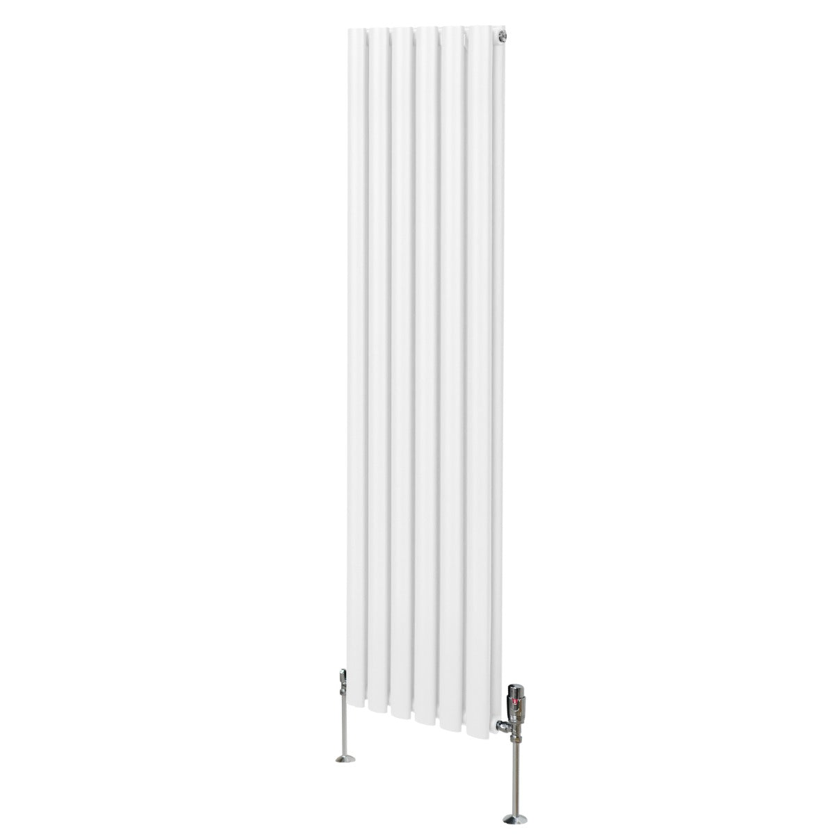 Radiateur à colonnes ovales blanc, 2 panneaux, dimensions 1600 x 360 mm, avec robinet en métal, finition lisse et moderne