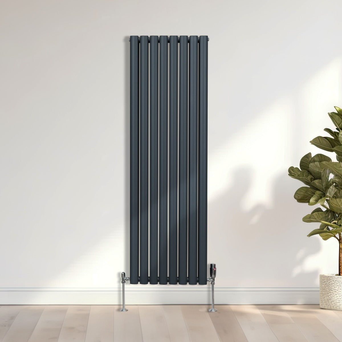 Radiateur à Colonnes Ovales & Robinet, 2 Panneaux - 1600 x 480 mm – Gris Anthracite
