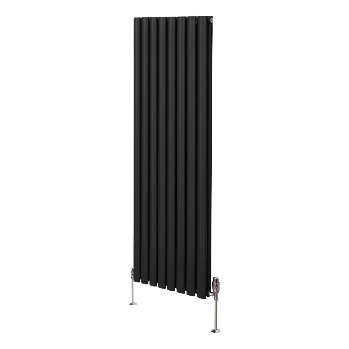 Radiateur à colonnes ovales noir, 1600 x 480 mm, avec robinet, design moderne et finition lisse, idéal pour un intérieur élégant