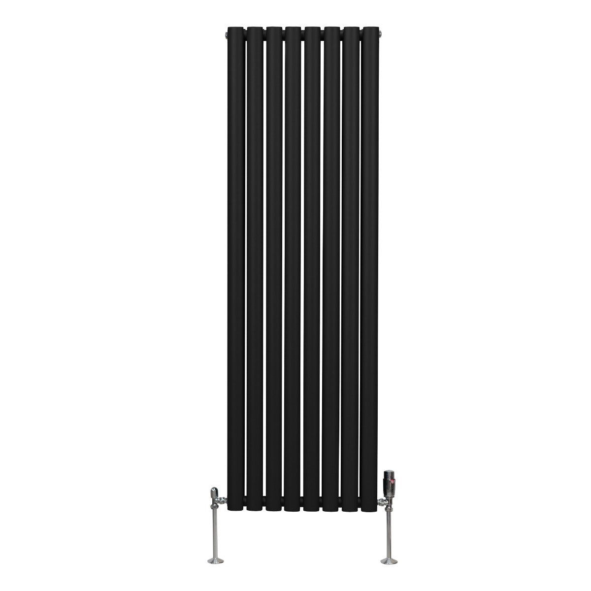 Radiateur à colonnes ovales noir, 2 panneaux, 1600 x 480 mm, avec robinet en métal, design moderne et élégant, finition lisse