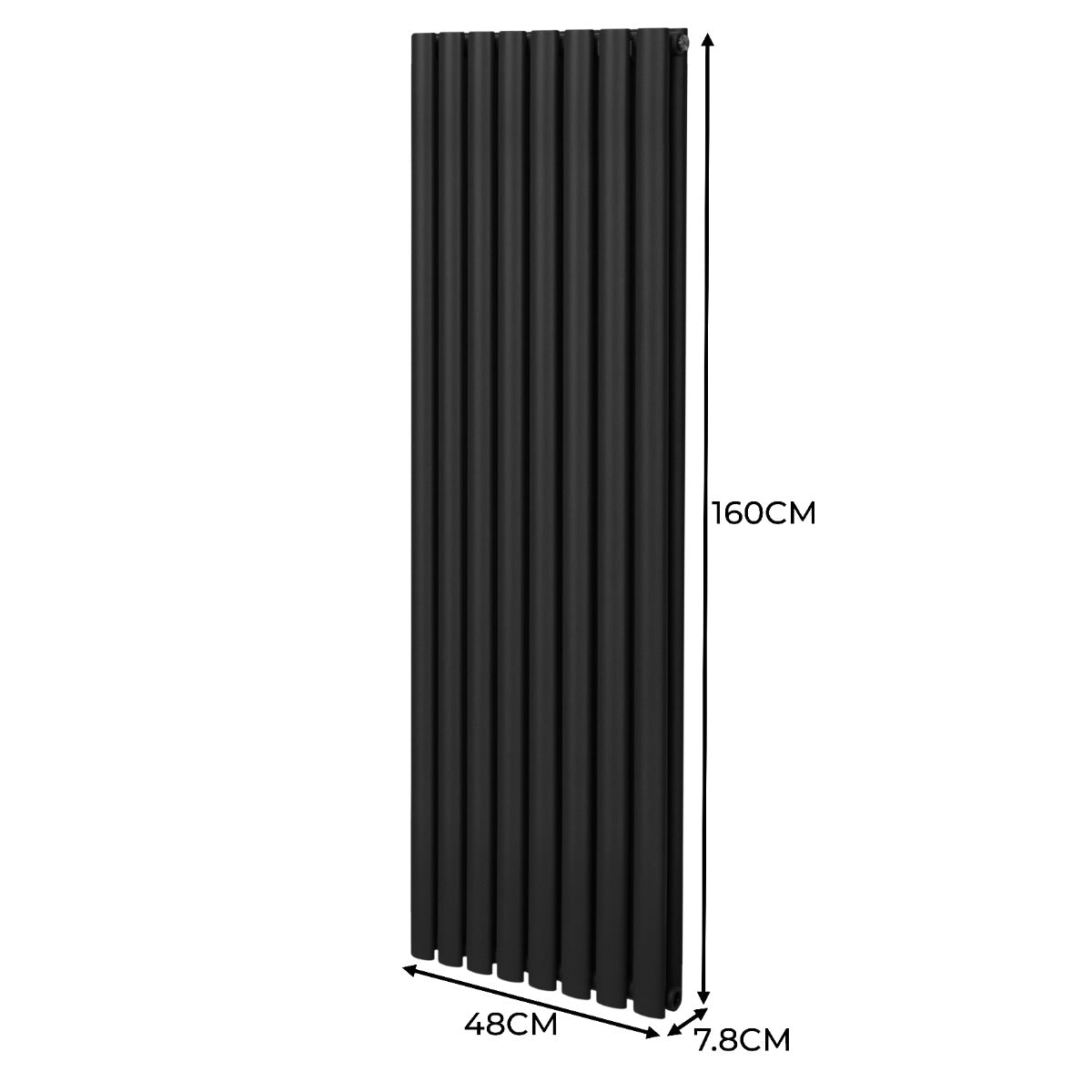 Radiateur à colonnes ovales noir, 1600 x 480 mm, avec texture lisse et design moderne, idéal pour un chauffage efficace et élégant