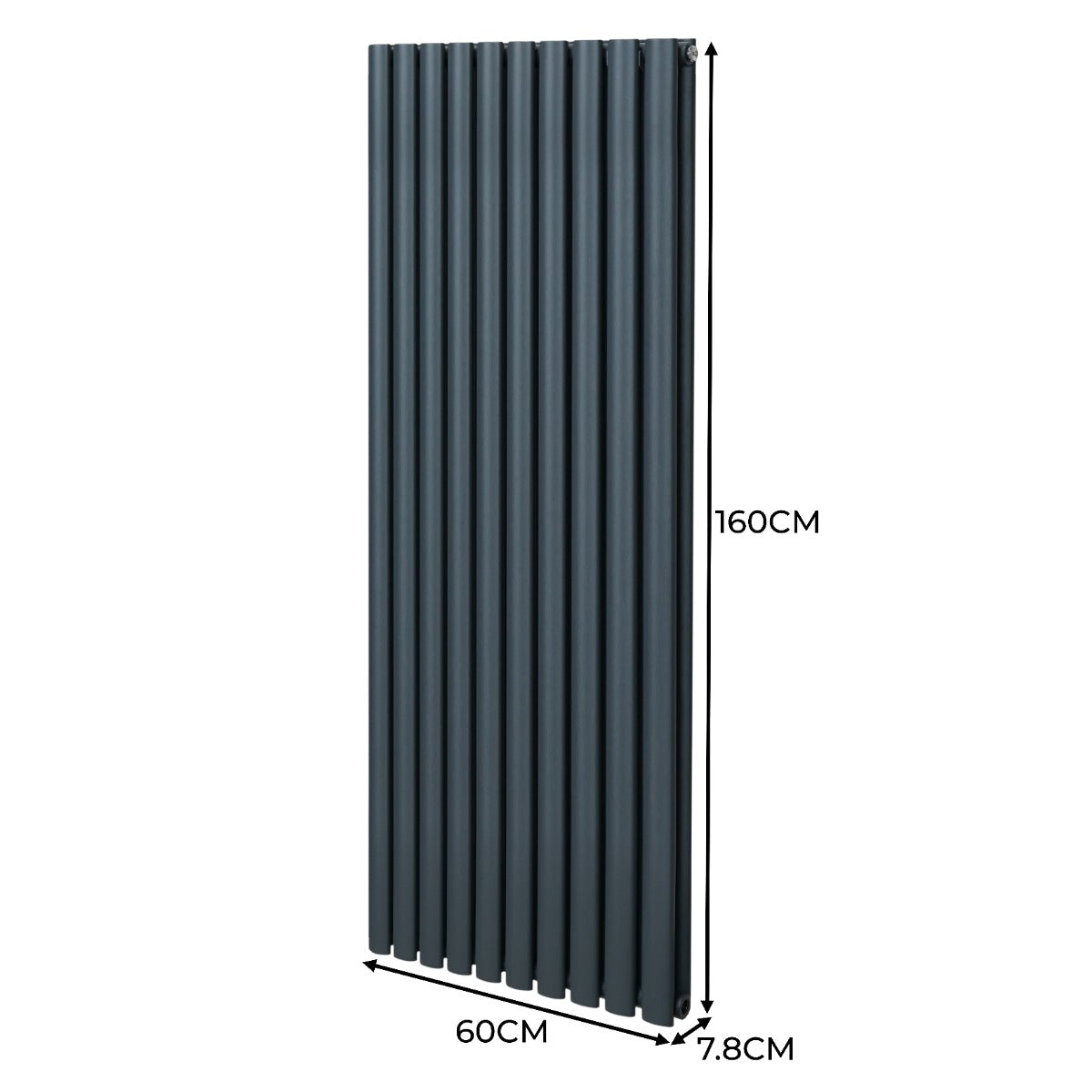 Radiateur à colonnes ovales gris anthracite, 2 panneaux, dimensions 160 x 60 cm, surface lisse et moderne, idéal pour le chauffage intérieur