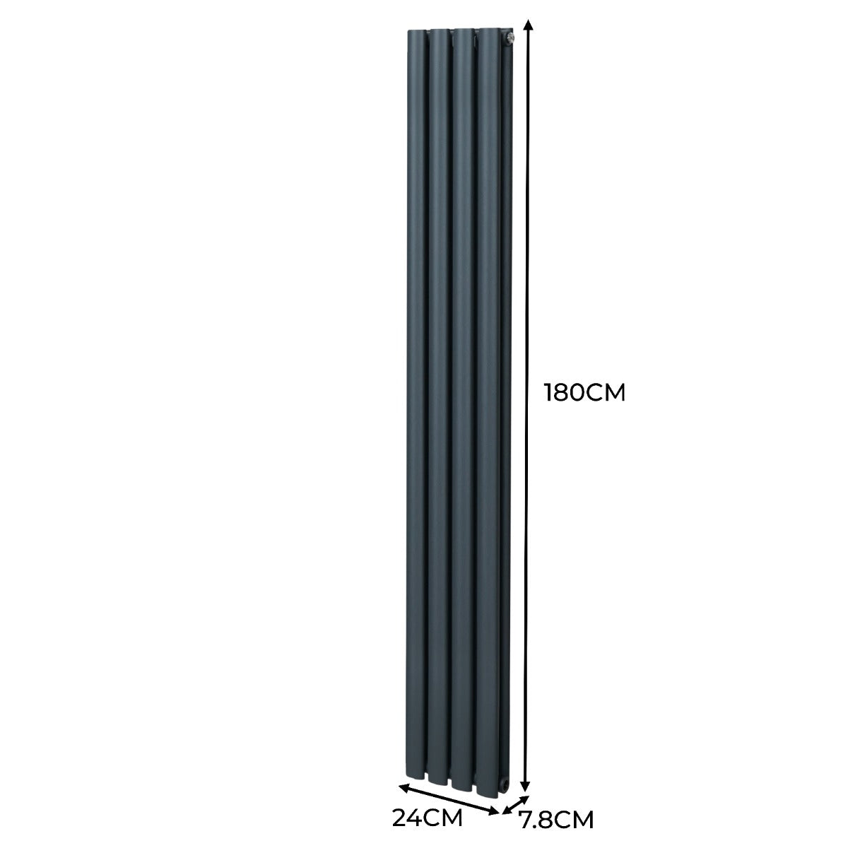 Radiateur à Colonnes Ovales & Robinet, 2 Panneaux - 1800 x 240 mm – Gris Anthracite