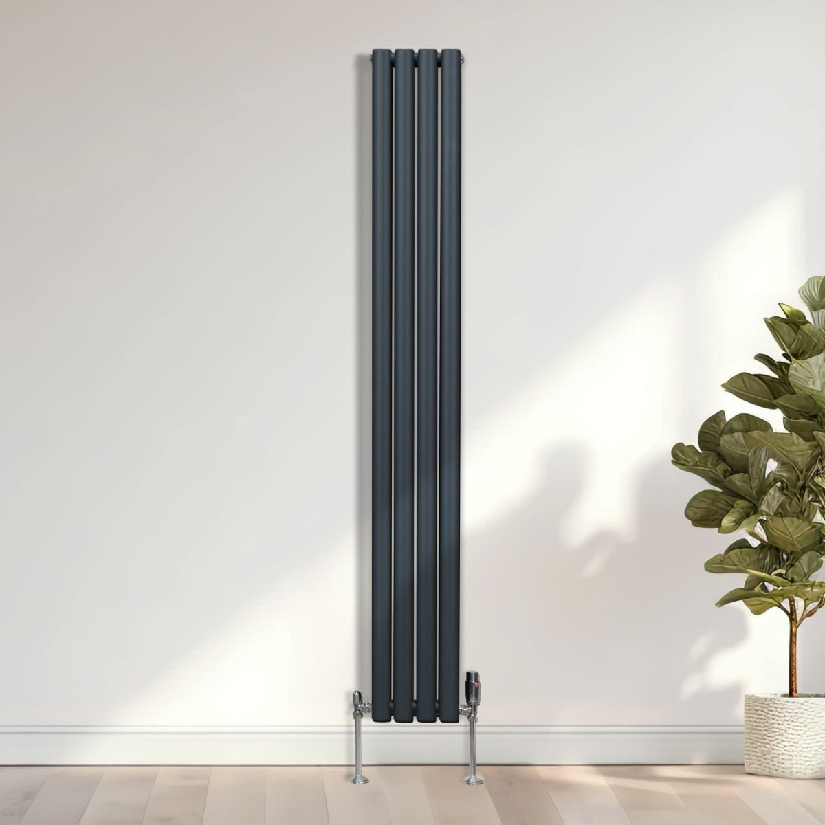 Radiateur à Colonnes Ovales & Robinet, 2 Panneaux - 1800 x 240 mm – Gris Anthracite