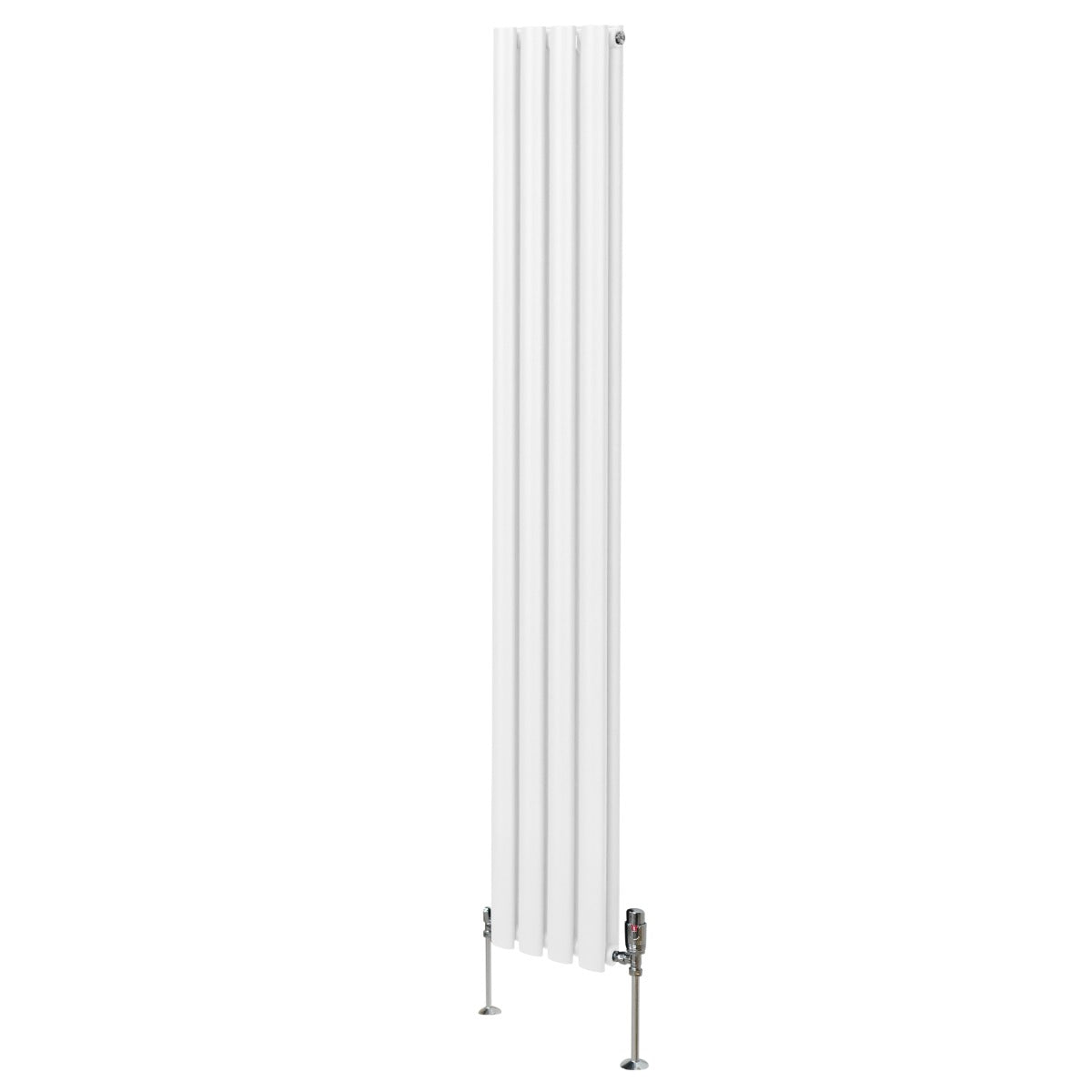Radiateur à colonnes ovales blanc, 2 panneaux, dimensions 1800 x 240 mm, avec robinet en bas et finition lisse et moderne