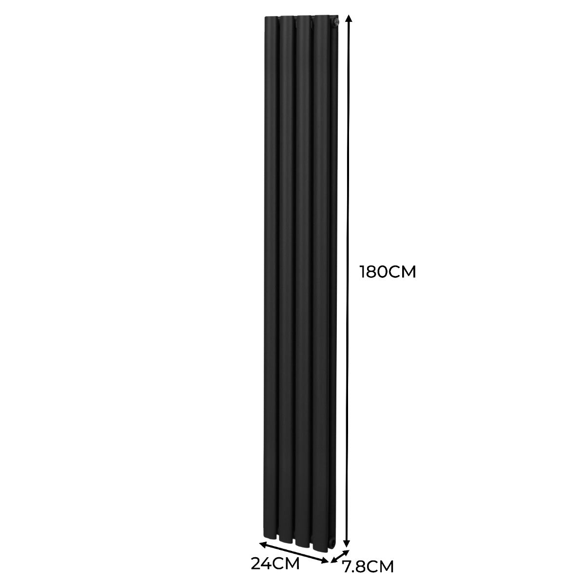 Radiateur à Colonnes Ovales & Robinet, 2 Panneaux - 1800 x 240 mm – Noir