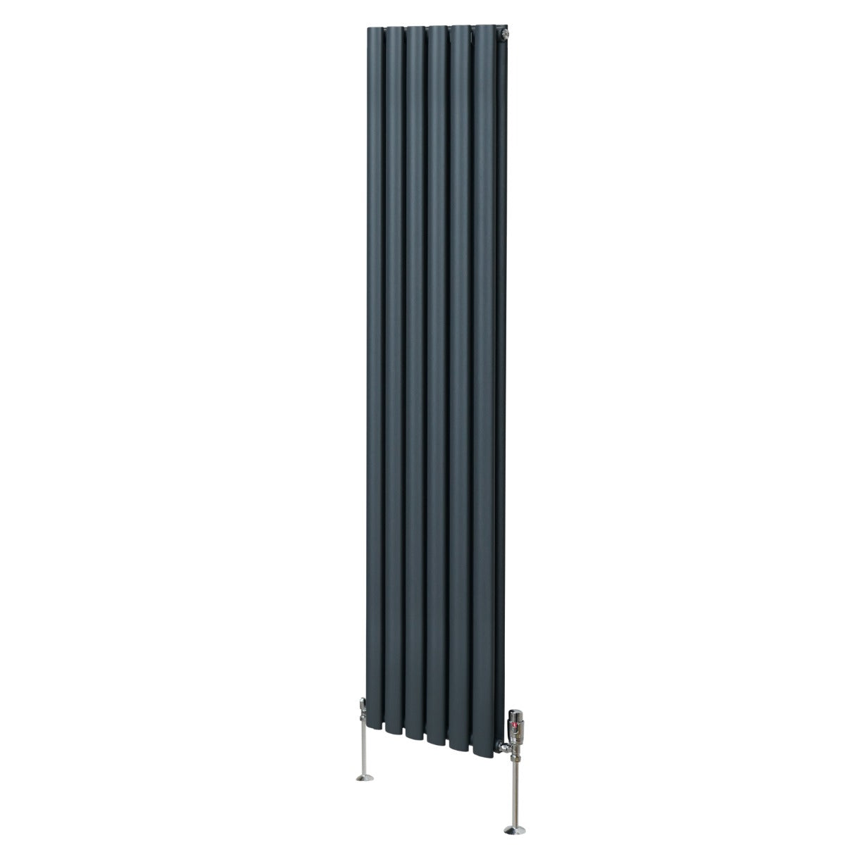 Radiateur à colonnes ovales gris anthracite, 1800 x 360 mm, avec deux panneaux et robinet, design moderne et élégant