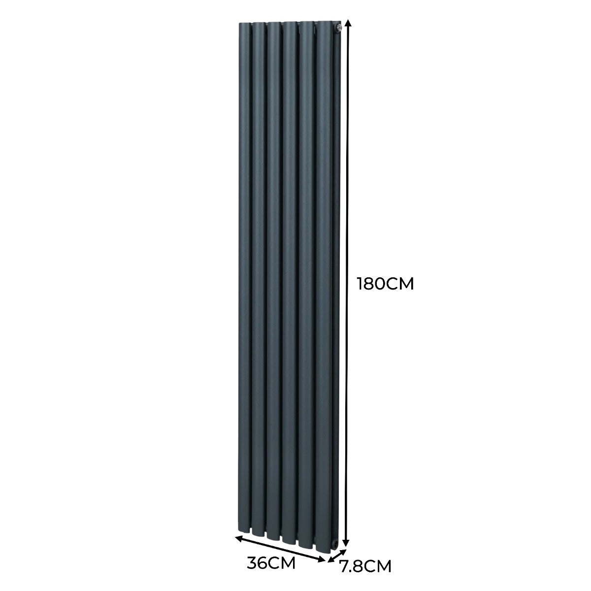 Radiateur à colonnes ovales gris anthracite, dimensions 180 x 36 cm, surface lisse et moderne, idéal pour un intérieur contemporain