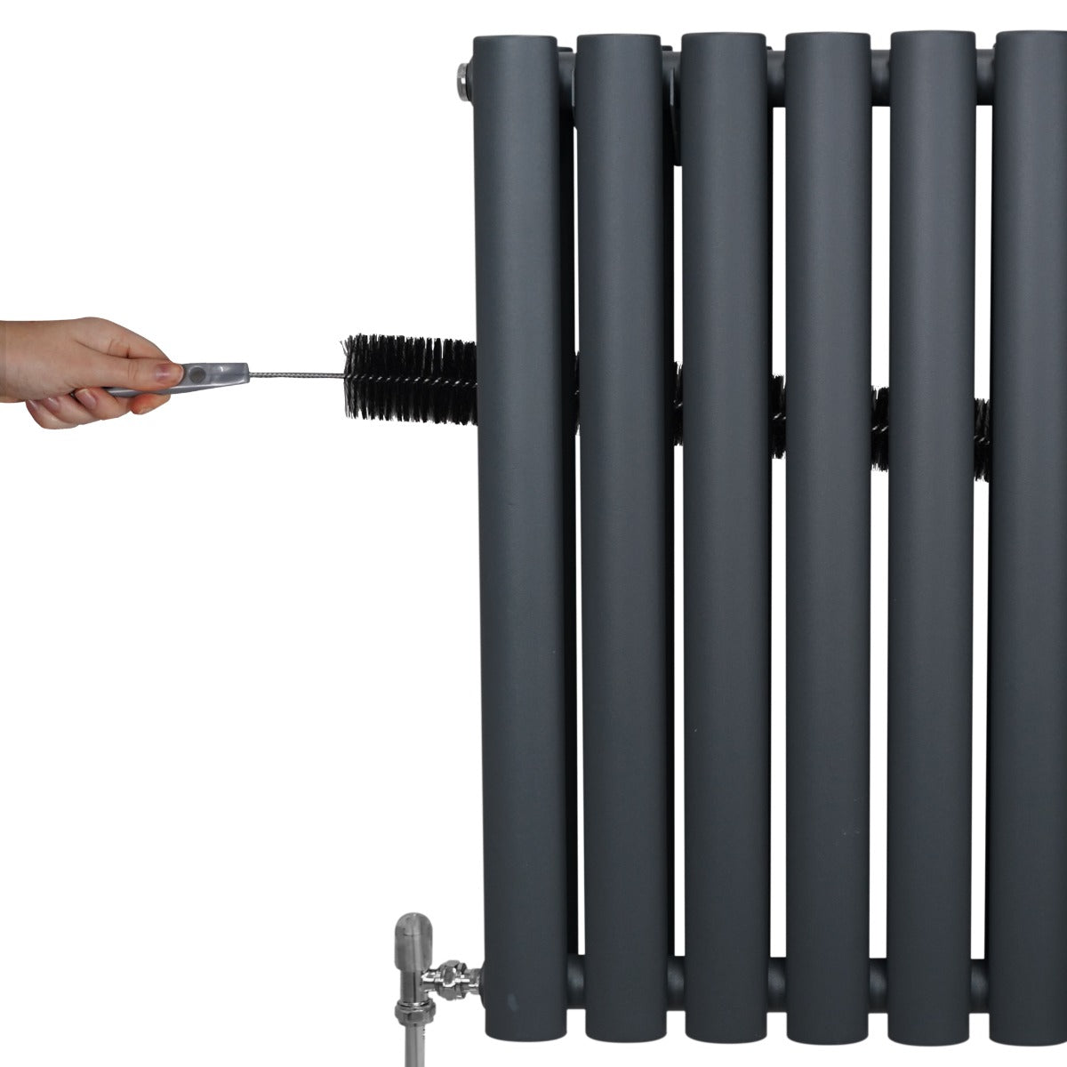 Radiateur à colonnes ovales gris anthracite, 2 panneaux, avec robinet, texture lisse et finition moderne, idéal pour le chauffage intérieur