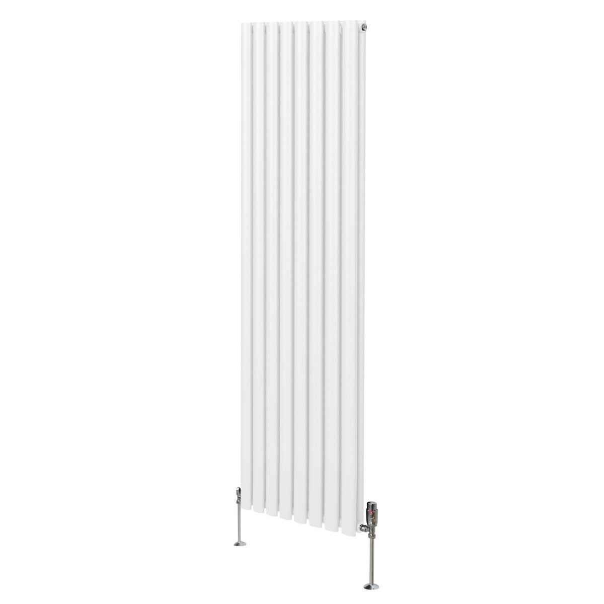Radiateur à colonnes ovales blanc, 1800 x 480 mm, avec robinet, finition lisse et moderne, idéal pour un chauffage efficace et esthétique