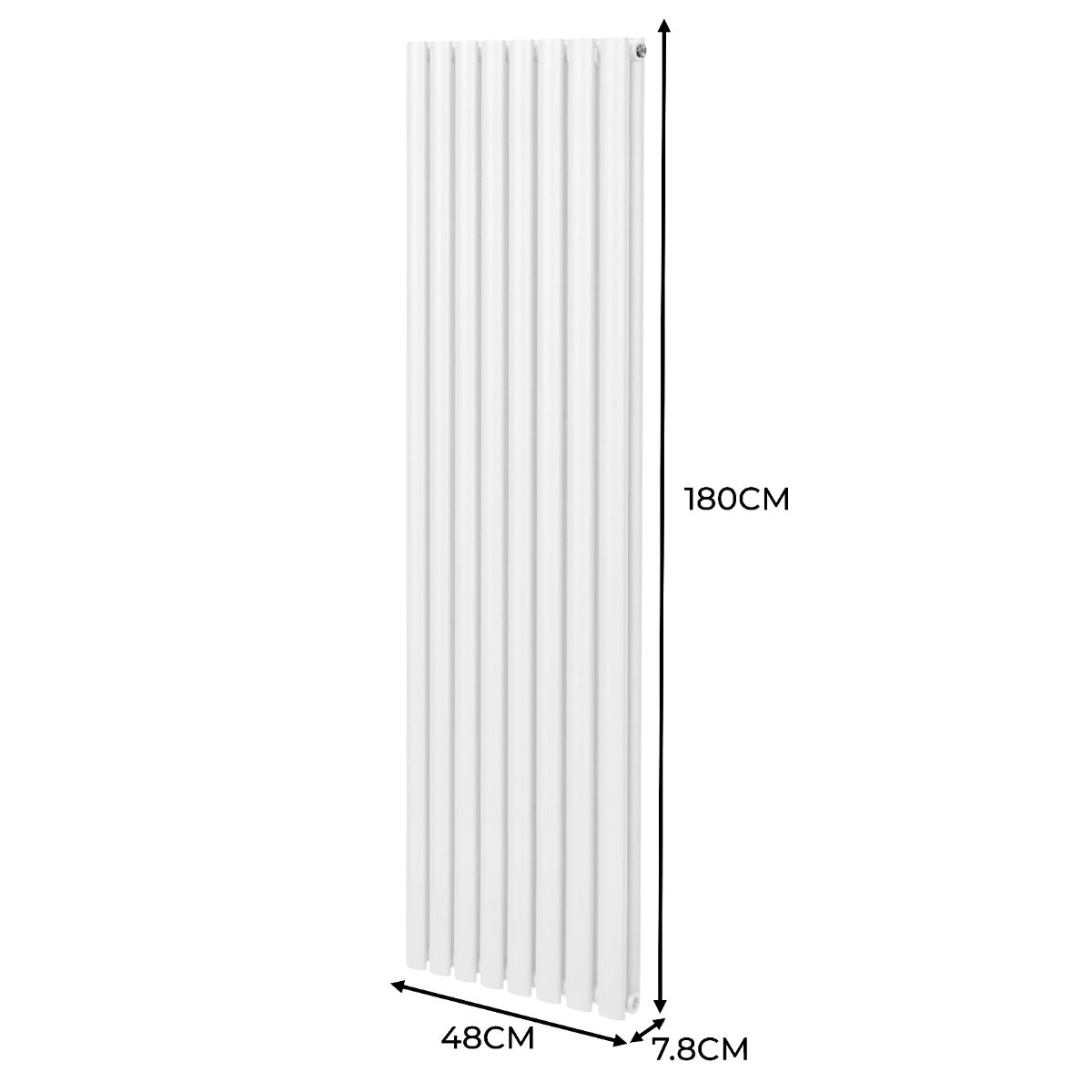 Radiateur à colonnes ovales blanc, 1800 x 480 mm, avec deux panneaux, surface lisse et finition moderne, idéal pour le chauffage intérieur