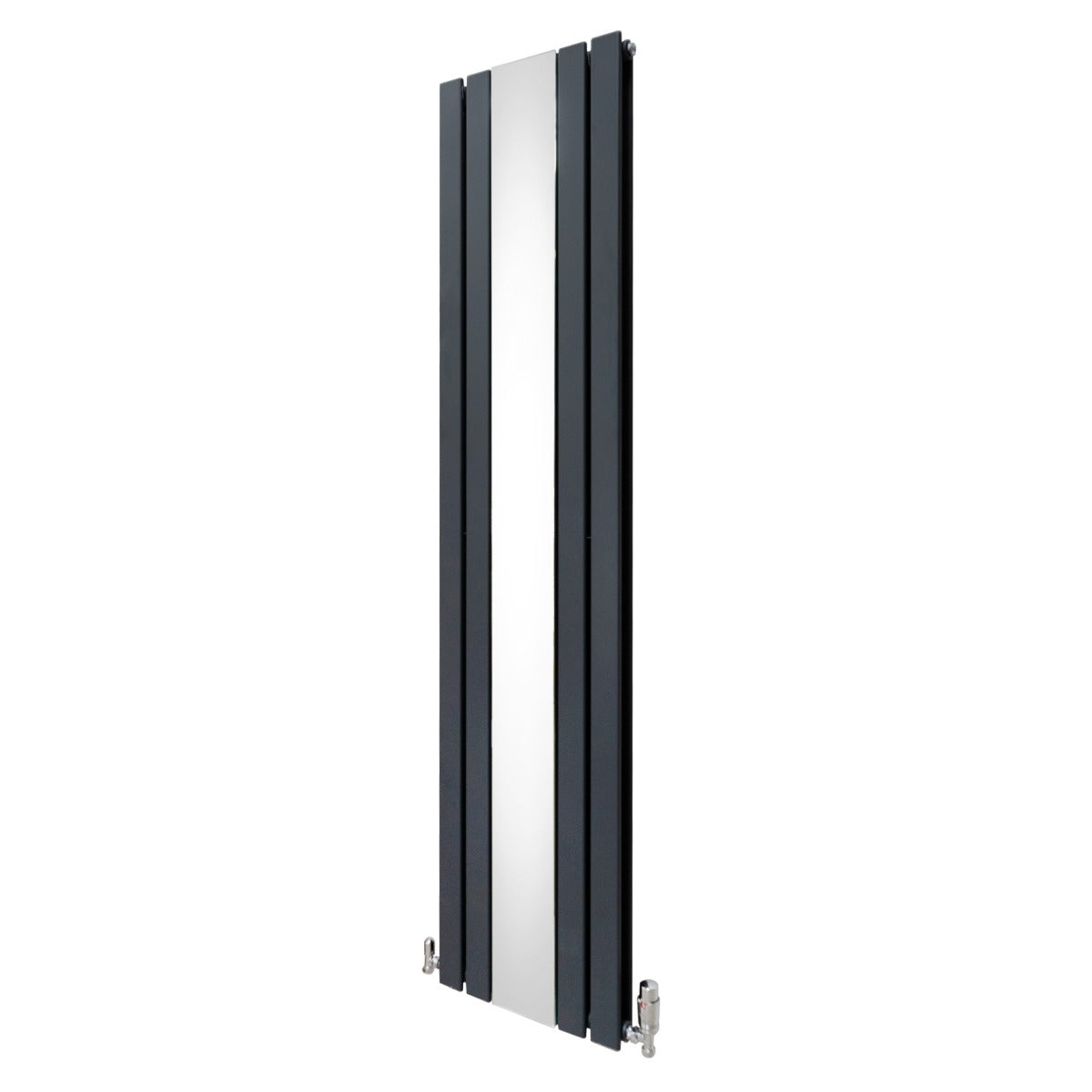 Radiateur plat à miroir gris anthracite, deux panneaux, design moderne et élégant, dimensions 1800 x 425 mm, finition lisse et réfléchissante