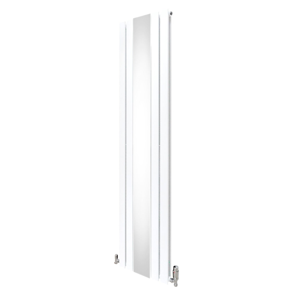 Radiateur plat à miroir blanc, deux panneaux, dimensions 1800 x 425 mm, design moderne et épuré, finition lisse et brillante