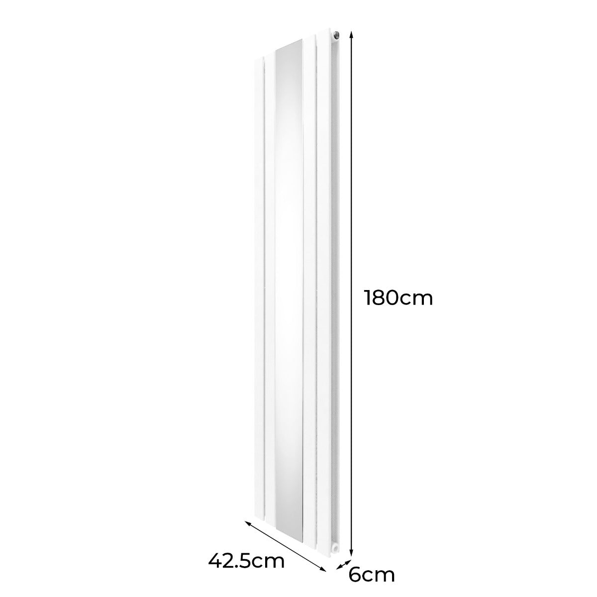 Radiateur plat à miroir blanc, dimensions 180 x 42,5 cm, design moderne avec deux panneaux et finition lisse et brillante