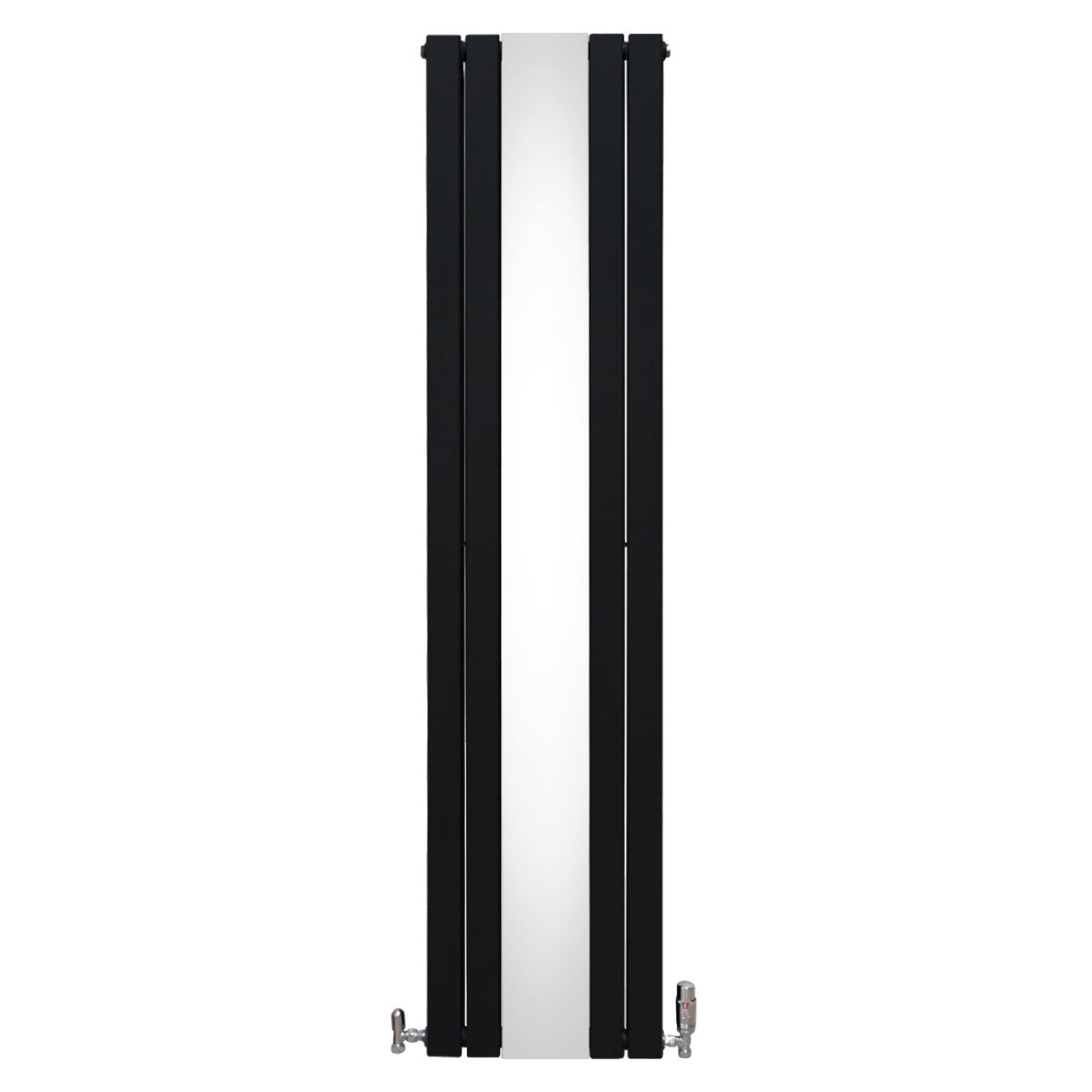 Radiateur plat à miroir noir, 1800 x 425 mm, avec deux panneaux et vannes, design moderne et élégant, surface lisse et réfléchissante